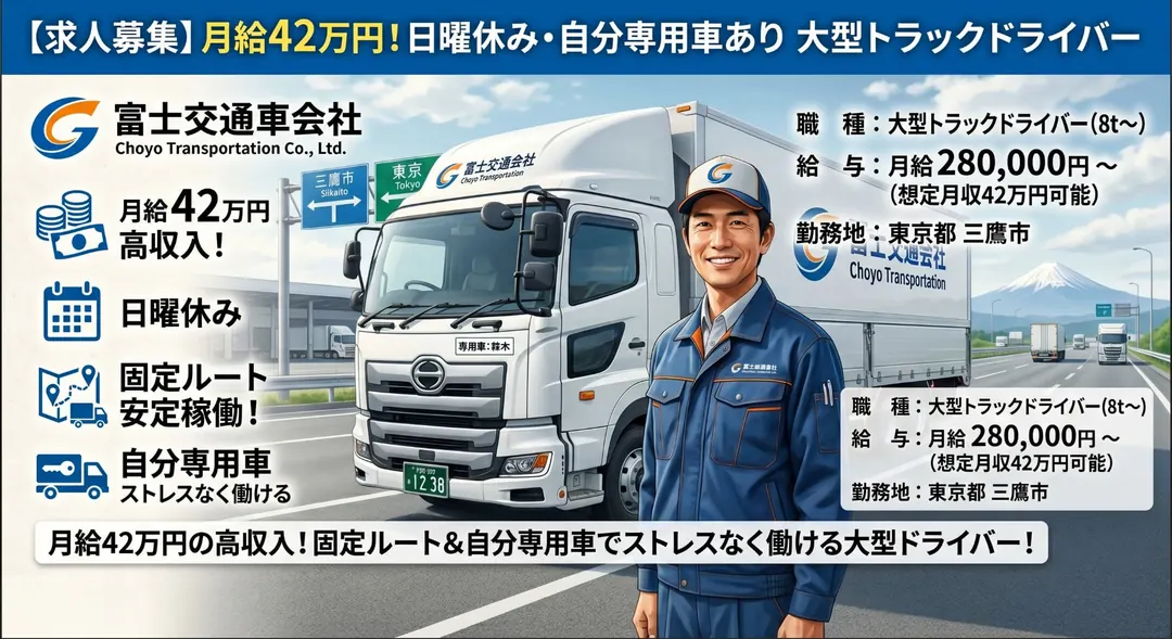 朝陽運輸株式会社の大型トラックドライバー求人（東京都三鷹市）