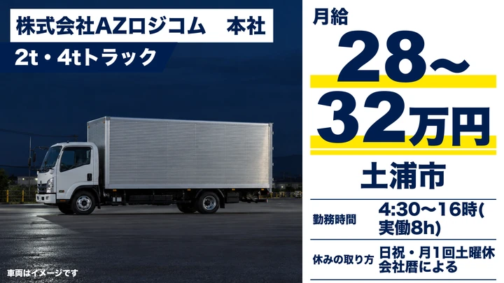 【土浦市/2t・4tドライバー】住宅資材のルート配送｜賞与年2回・各種手当が充実【急募】