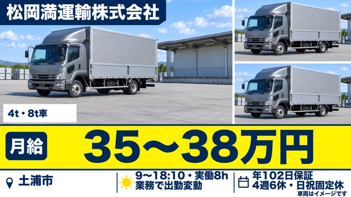 【土浦市/4t・8t集荷ドライバー】配達なし・集荷専門｜年収例600万円以上の安定企業