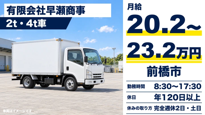 【前橋市／正社員】2t・4t車ドライバー（資源回収・廃棄物収集運搬）｜月給20.2万円〜／週休2日・年間休日120日以上・普通免許OK