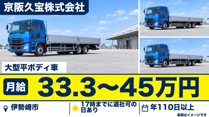 【伊勢崎市／正社員】大型トラックドライバー（足場材・機械部品の配送／手積み手降ろしなし）｜月給33万3千円〜45万円・大型免許