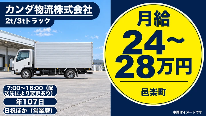 【邑楽町／契約社員（正社員登用）】2t・3tドライバー（北関東の日勤チャーター配送／毎日帰宅・日曜祝日休み・未経験歓迎）