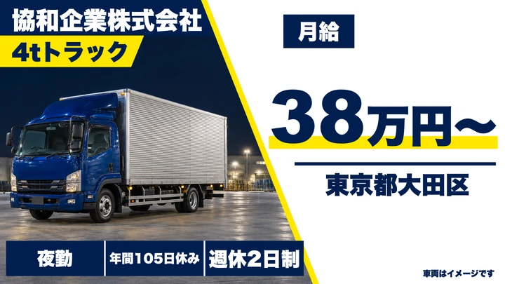 【東京都大田区】4t夜間配送ドライバー／正社員・未経験歓迎