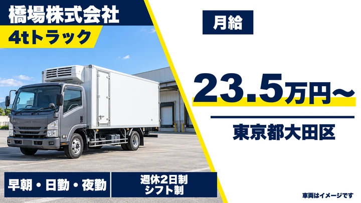 【東京都大田区】中型・準中型トラックドライバー(4t～)／月給23万円~