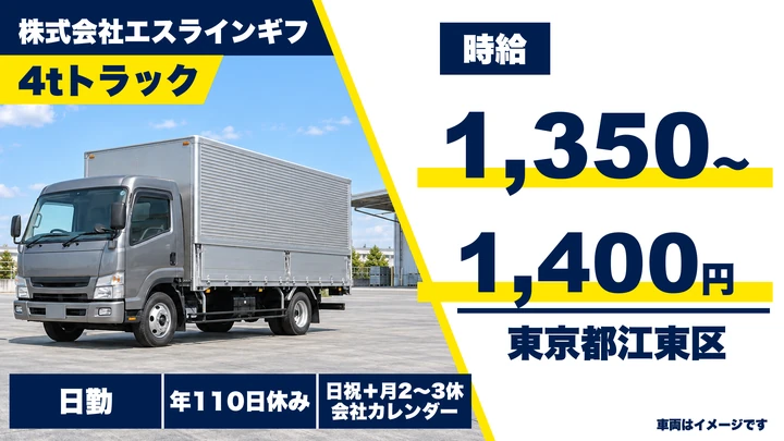 【東京都江東区】中型・準中型トラックドライバー(4t～)／月収30万円~32万円