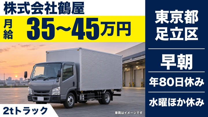 【東京都足立区】2t青果配送ドライバー/月給35万円~・早朝勤務