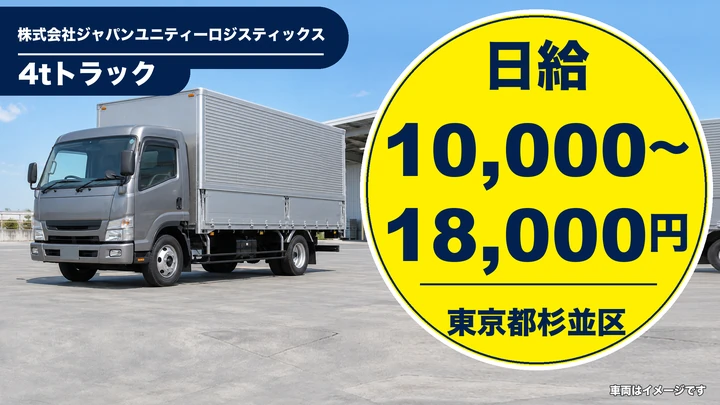 【東京都杉並区】4tスポット配送ドライバー／日給1万円～1万8000円・即日勤務OK