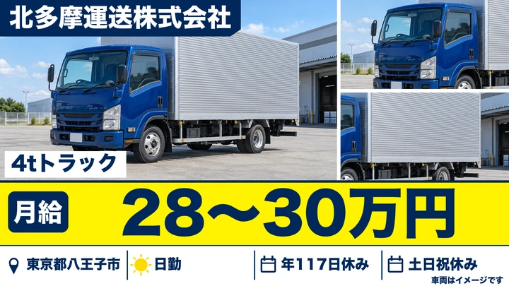 【東京都八王子市】4tパレット配送ドライバー/月給28万円~30万円