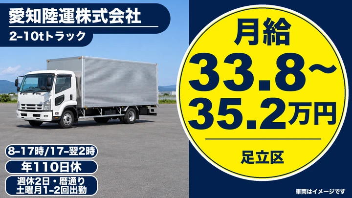 【東京都足立区】大型トラックドライバー/月給33.8万円~・正社員登用率98%