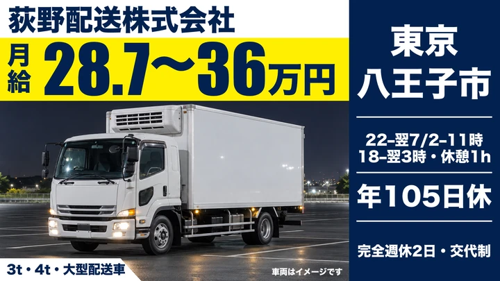 【東京都八王子市】大型トラックドライバー／月給28万7,000円～36万円・上場グループ