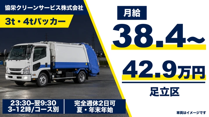 協栄クリーンサービス株式会社の3t・4tパッカードライバー求人（東京都足立区）