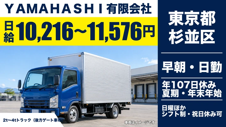 【東京都杉並区】2t~4t建築資材配送ドライバー/正社員