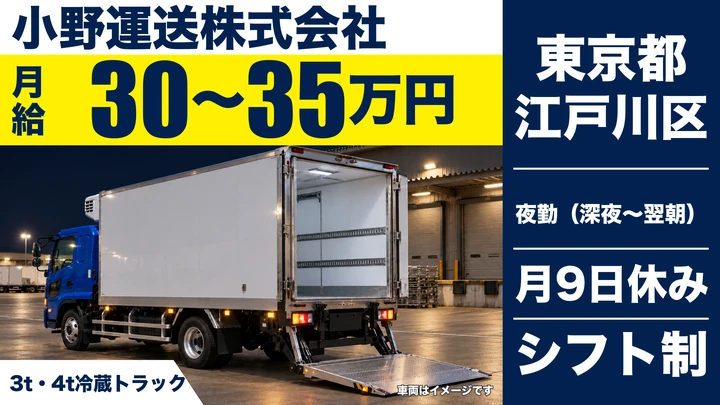 【東京都江戸川区】3t・4tスーパー配送ドライバー／正社員