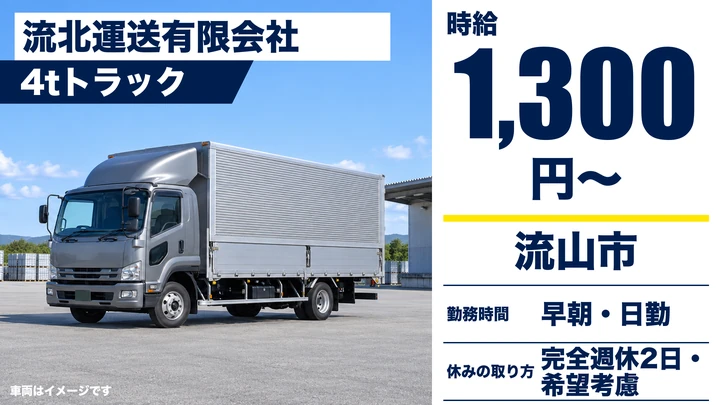 【千葉県流山市】4tトラックドライバー／アルバイト・日勤のみ