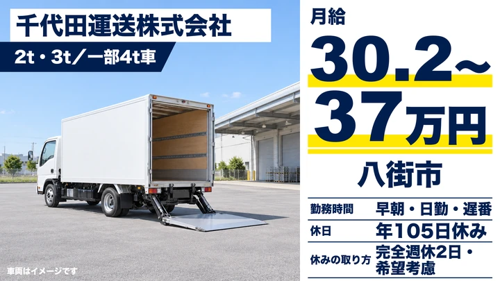 【千葉県八街市】小型トラックドライバー／月給30万2,500円~37万500円