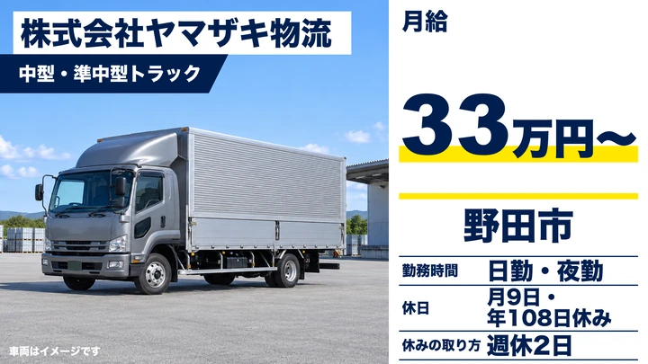 【千葉県野田市】中型・準中型トラックドライバー/月収32万円~36万円