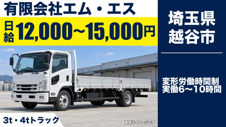 【埼玉県越谷市】3t・4t車ドライバー/建設現場への資材配送