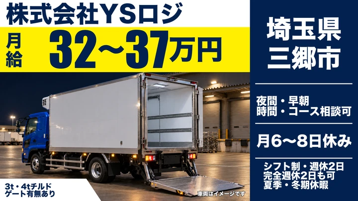 【埼玉県三郷市】2tドライバー／月給32万円～37万円・普通免許OK