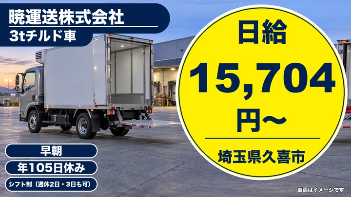 【埼玉県久喜市】3tドライバー/日給15,704円~