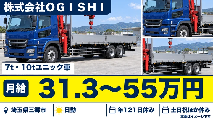 【埼玉県三郷市】ユニック車ドライバー／資格取得支援あり