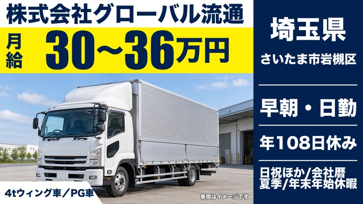 【埼玉県さいたま市岩槻区】4tドライバー/月給30万円~36万円