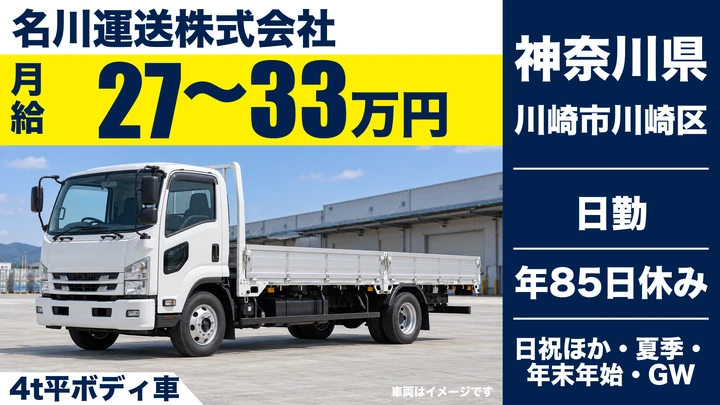 【神奈川県川崎市川崎区】樹脂原料配送の中型ドライバー／正社員