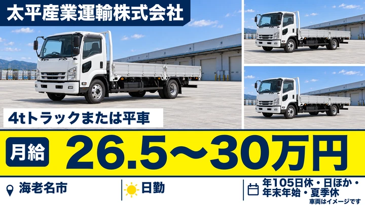 【神奈川県海老名市】中型トラックドライバー/手積み・手降ろしなし