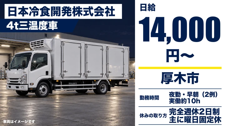 【神奈川県厚木市】4t店舗配送ドライバー／固定ルートの正社員
