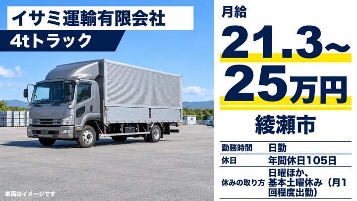 【神奈川県綾瀬市】4t自動車部品配送ドライバー/未経験歓迎の正社員
