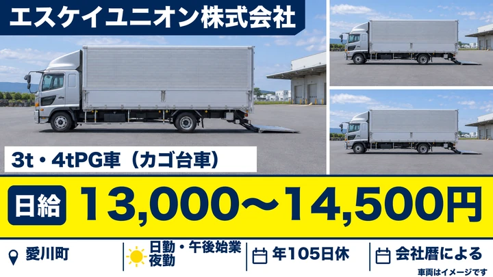 【神奈川県愛川町】2tトラックドライバー/日給13,000円~