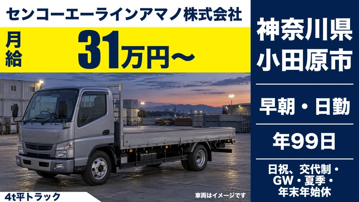 【神奈川県小田原市】4tトラックドライバー／住宅資材の建築現場配送