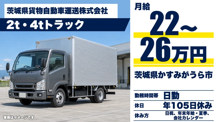 【茨城県かすみがうら市】2t集配ドライバー／正社員