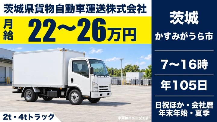 【茨城県かすみがうら市】2t・4t集配ドライバー／正社員