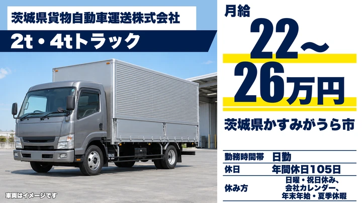 【茨城県かすみがうら市】2t・4t集配ドライバー/正社員