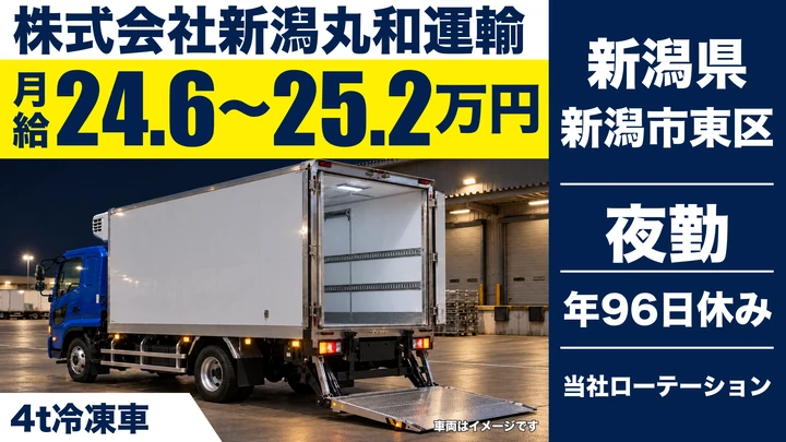 【新潟県新潟市東区】4t中型トラックドライバー／月給24.7万円～25.3万円
