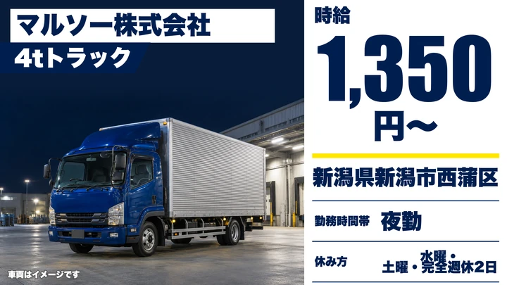【新潟県新潟市西蒲区】中型・準中型トラックドライバー／週1日～の夜間配送
