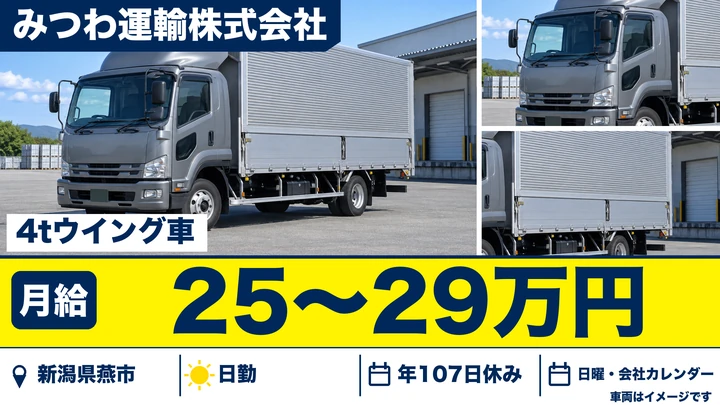 【新潟県燕市】4tウィング車ドライバー/関東・関西方面の運行