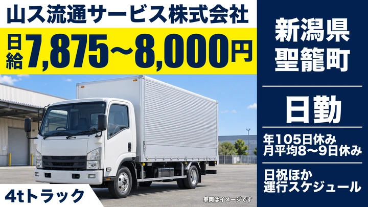 【新潟県聖籠町】中型トラックドライバー／月給24.2万円～24.6万円