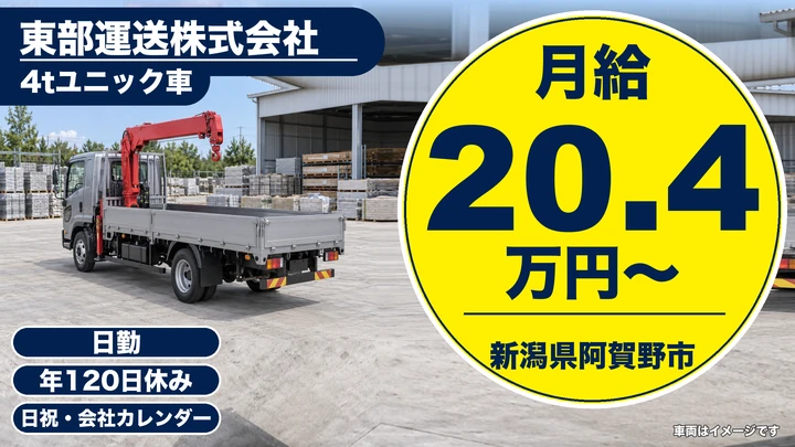 【新潟県阿賀野市】中型トラックドライバー／月給25万円～28万円