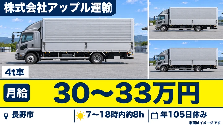 【長野県長野市】中型・準中型トラックドライバー/月給30万円~33万円