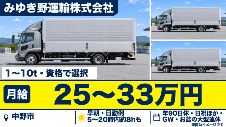 【長野県中野市】2tトラックドライバー／月給25万円～33万円