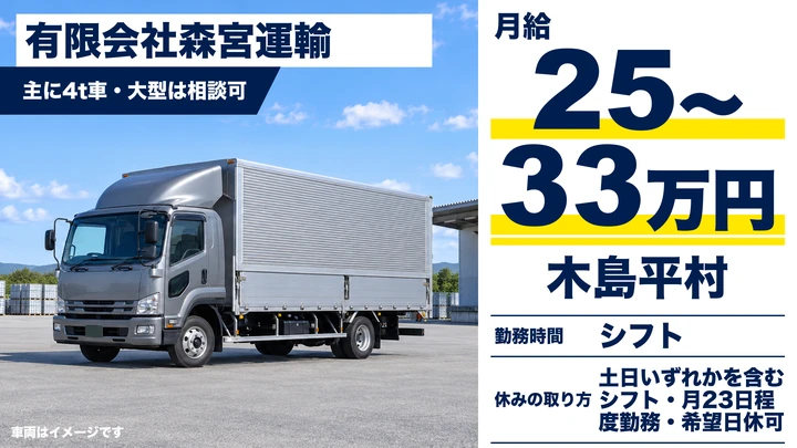有限会社森宮運輸の中型・準中型トラックドライバー求人（長野県木島平村）