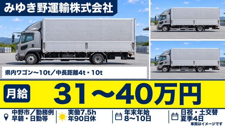 【長野県中野市】中型トラックドライバー／月給31万円～40万円