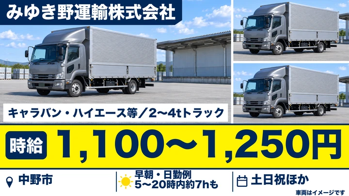 みゆき野運輸株式会社のキャラバン・ハイエース等・2〜4tトラックドライバー求人（長野県中野市）