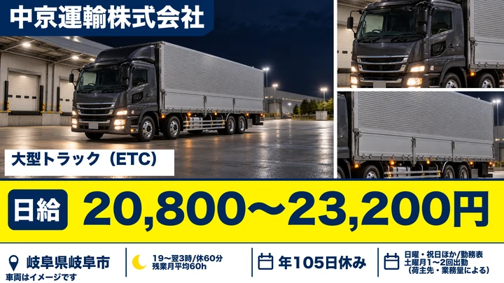 中京運輸株式会社の8tトラックドライバー求人（岐阜県岐阜市）