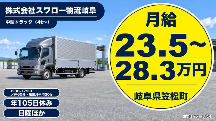 【岐阜県笠松町】中型・準中型トラックドライバー/中部・関西方面配送