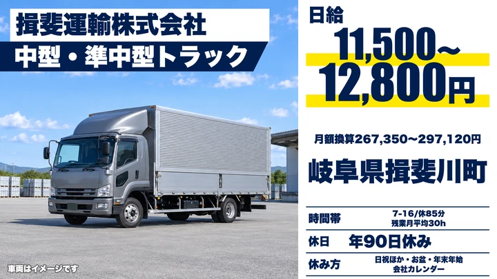 揖斐運輸株式会社の4tトラックドライバー求人（岐阜県揖斐川町）