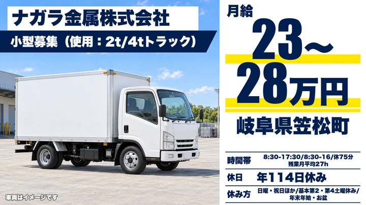 ナガラ金属株式会社の2tトラックドライバー求人（岐阜県笠松町）
