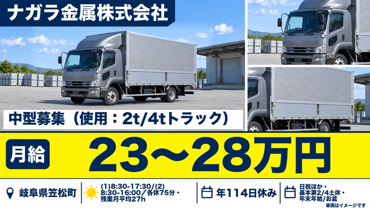 ナガラ金属株式会社の4tトラックドライバー求人（岐阜県笠松町）