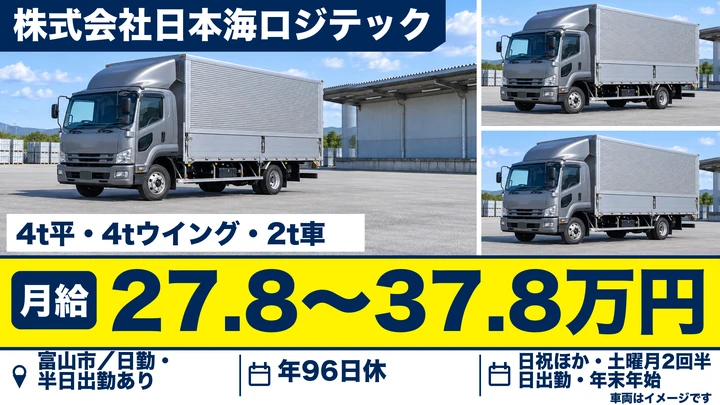 【富山県富山市】4t中型トラックドライバー/正社員